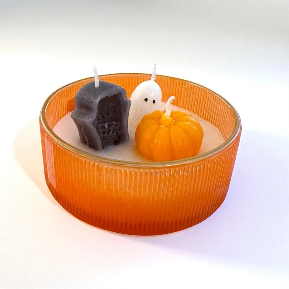 Halloween Pumpkin Ghost Tombstone Candle | Fall Spooky Decor Centerpiece NWT